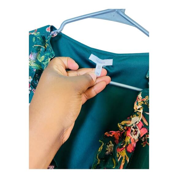 Maurices Womens V Neck Long Sleeve Floral A Line Skater Dress Pleated Green 3X - Picture 11 of 16